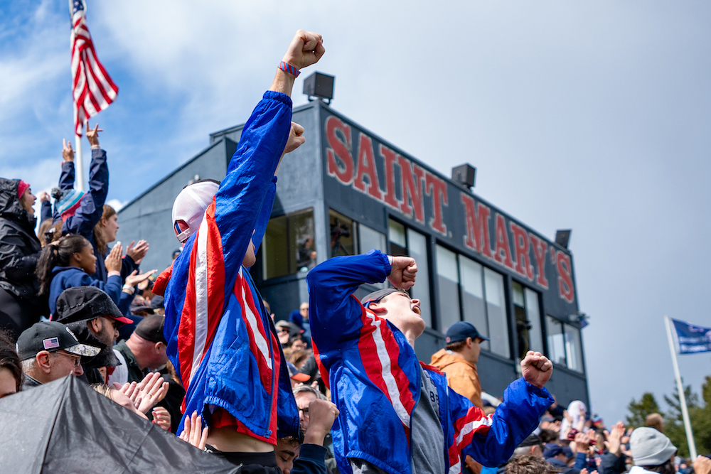 Gaels rugby fans cheer on the team against Cal in spring 2024