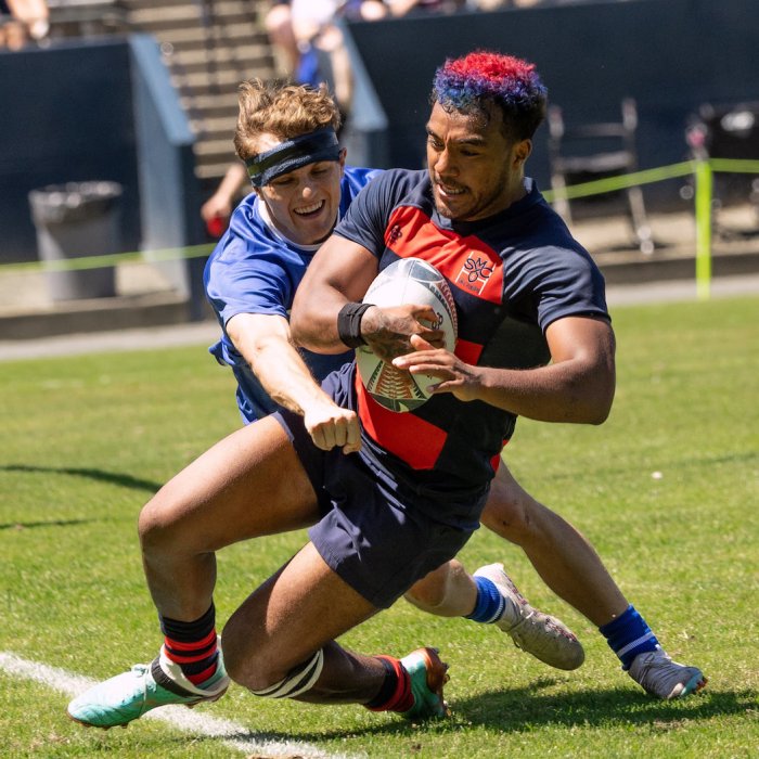 Men's rugby Captain Kaipono Kayoshi ’23, MA ’24 scores against BYU, 2024