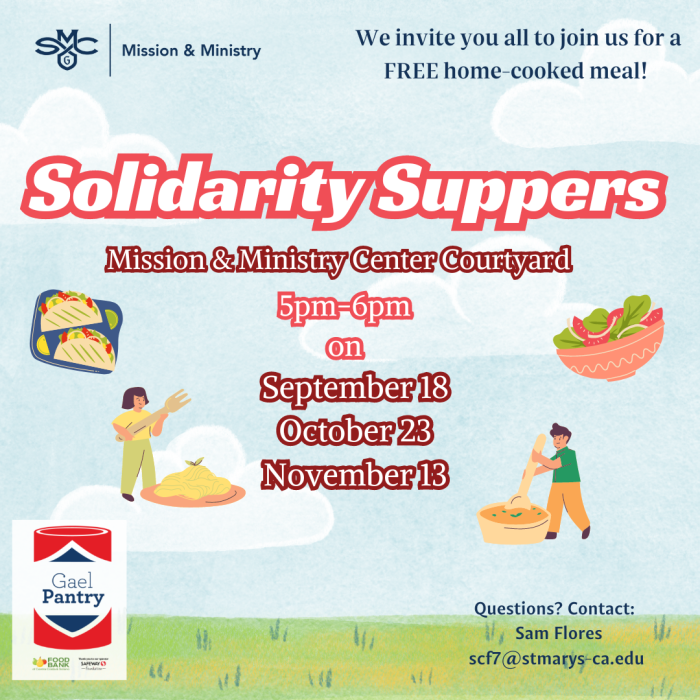 Flyer for Solidarity Supper with images of food and people eating