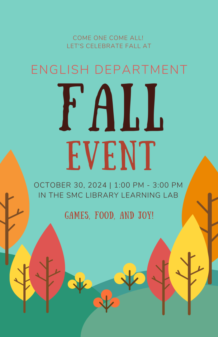 English Department Fall Event October 30 2024 1pm SMC Library