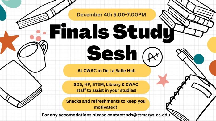 Finals Study Session 12/4 5-pm in CWAC