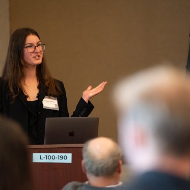 Student giving a live presentation