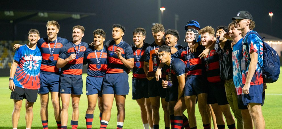 Saint Mary's rugby team celebrating after winning 2024 Rugby National Championship