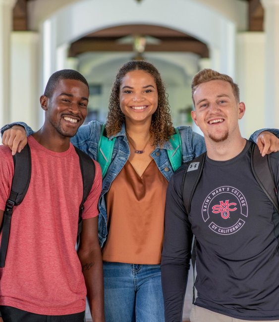 Saint Mary's College students smiling on campus