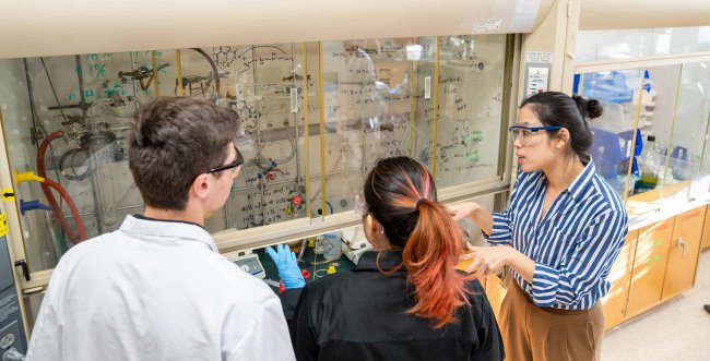 Saint Mary's College students and faculty in a chemistry lab