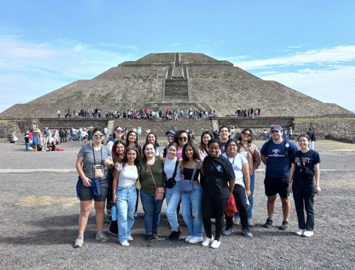 Group standing in front of Temple of the Sun