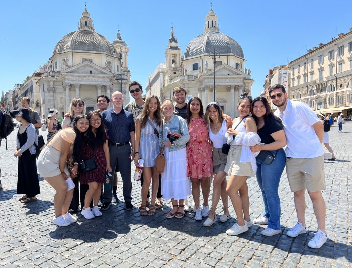 Group standing in Piazza del Popolo